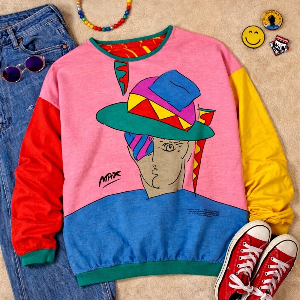 Vintage Peter Max Neo Max Reversible Sweatshirt | 80s Pop Art Graphic Colorblock